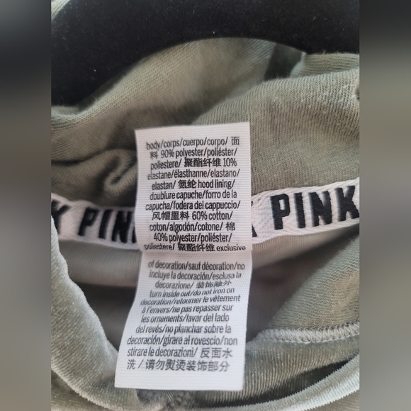 PINK Olive Green Velvet XS crop top hoodie - Picture 7 of 7